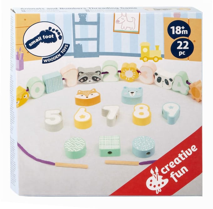 Small Foot - Wooden Threading Game Animals and Numbers 22dlg. Hout