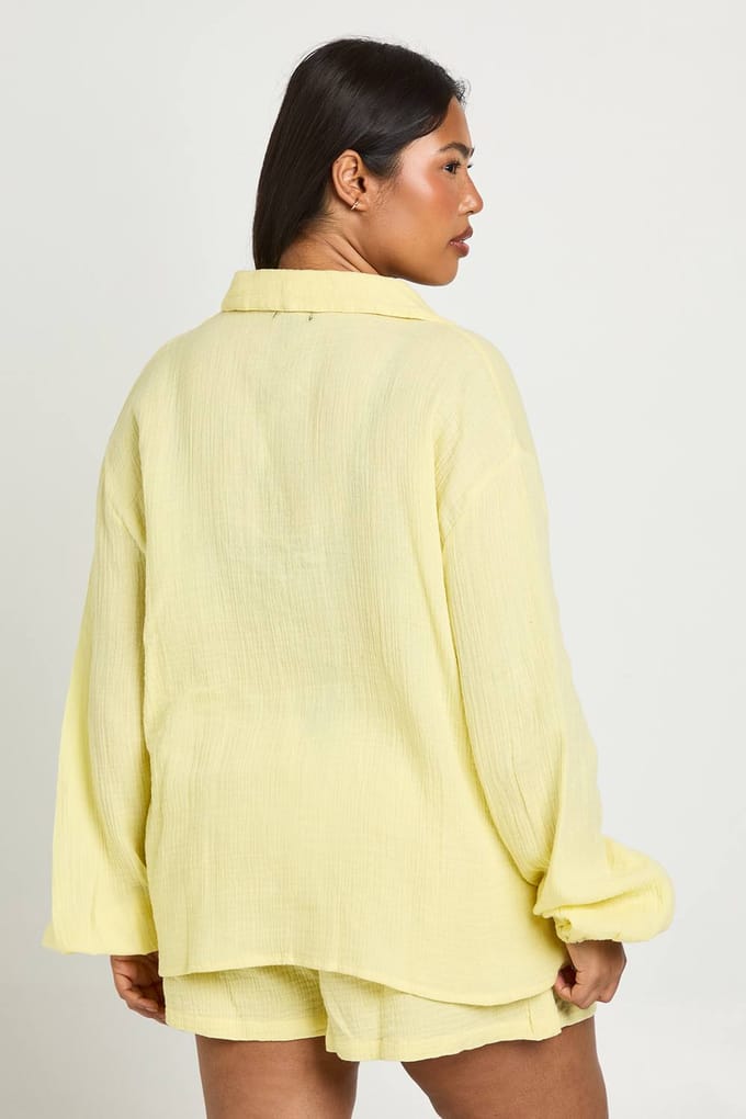 boohoo Dames Plus Gaas Strandshirt | Citroen | Maat: 44