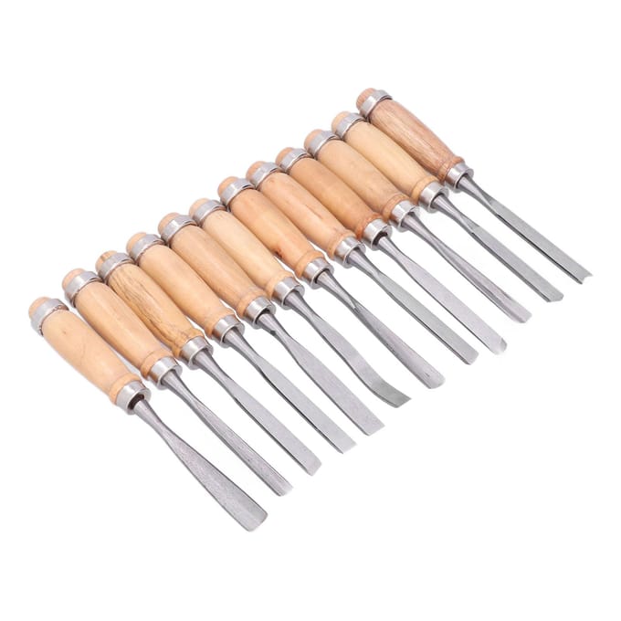 12 stuks houtbeitels, houtgroeven, afsteekgereedschap, houtbewerkingsaccessoires, 8 inch beige
