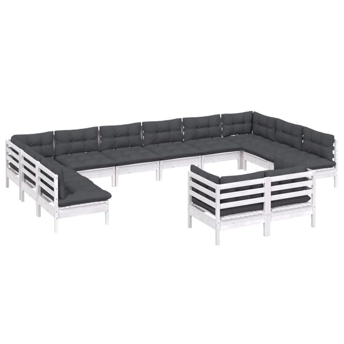 vidaXL - 12-delige - Loungeset - met - kussens - massief - grenenhout - wit