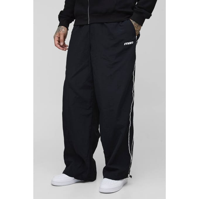 Hoge gestreepte geborduurde parachutebroeken | Black | Size Small