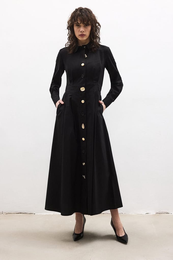 Touché Privé - Jurk met gouden knopen - Zwart - Dames