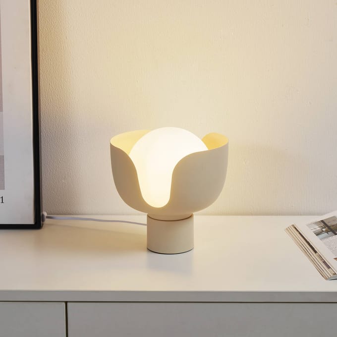 Lindby - Tafellamp - 1licht - Glas, ijzer - H: 21 cm - E27 - beige, wit