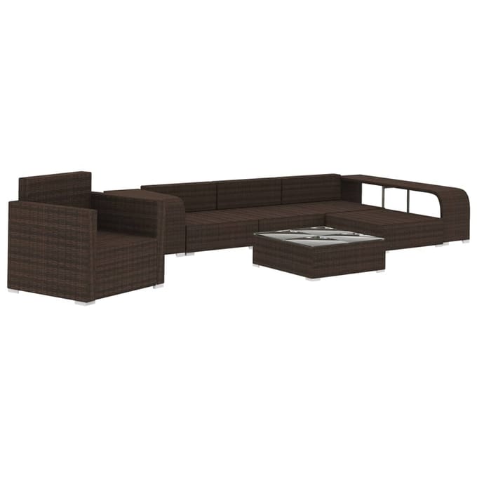 vidaXL - 8-delige - Loungeset - met - kussens - poly - rattan - bruin