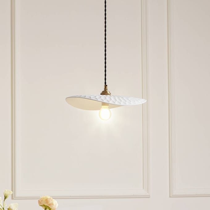 Lindby - hanglamp - 1licht - Keramiek, ijzer - H: 8.5 cm - E14 - wit, messing