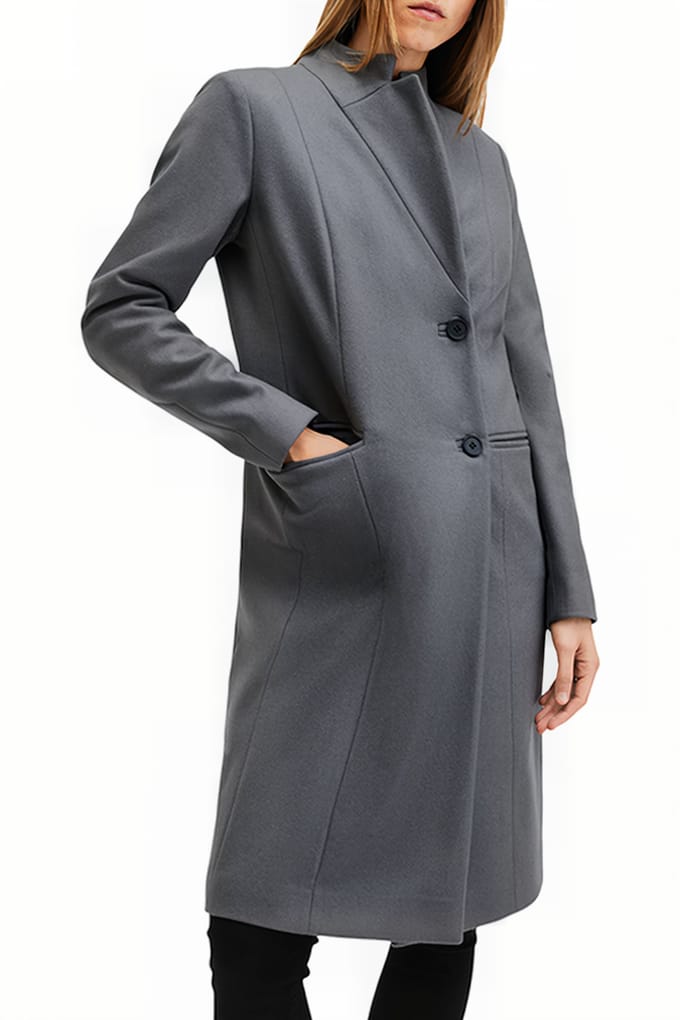 AllSaints Sidney Coat Eiffel Grey Taglia: 12 | Cappotti monopetto Outlet | Donna | Grigio