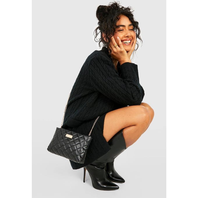 boohoo Dames Gequilte Oversized Basic Cross Body Bag | Zwart