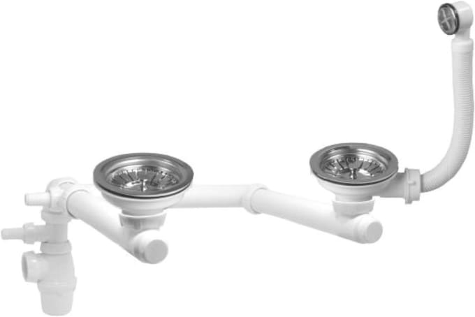 Afvoergarnituur Sifon - Keukenafvoer Set - Dubbele Spoelbak - Wasmachine Aansluiting - 2 Bakken - Chroom Wit