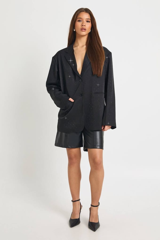 boohoo Dames Diamante Oversized Blazer | Zwart | Maat: 34