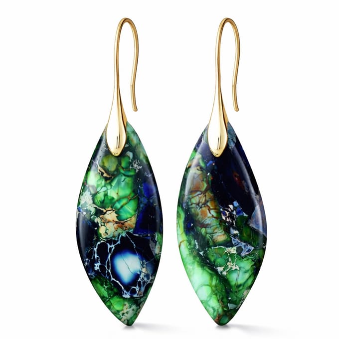 Marama Oorbellen Leaf Blue-Green - Edelsteen Jaspis - Premium Kwaliteit