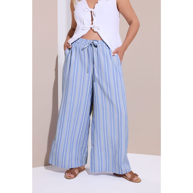 Yours Blauwe Gestreepte Broek Met Wijde Pijpen Size 48