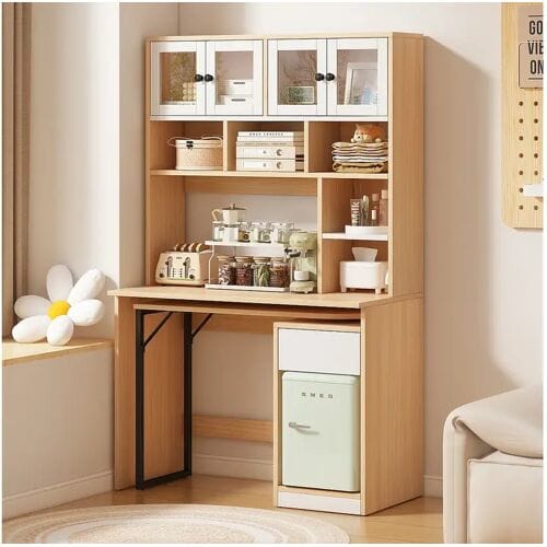 Merax Uitschuifbaar computerbureau met boekenkast - 110 x 55 x 180 cm - MDF hout - naturel + wit