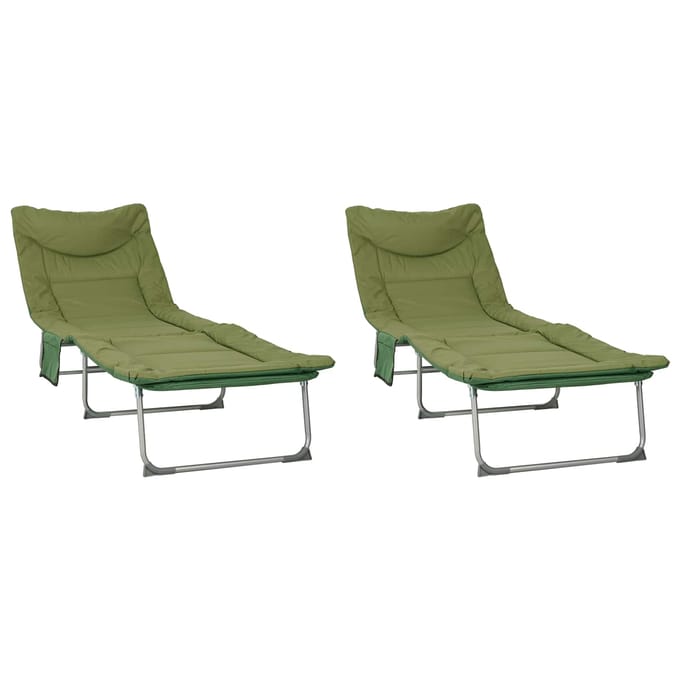 vidaXL - Opvouwbare - zonnebed - met - kussen - 2 - st - Donkergroen