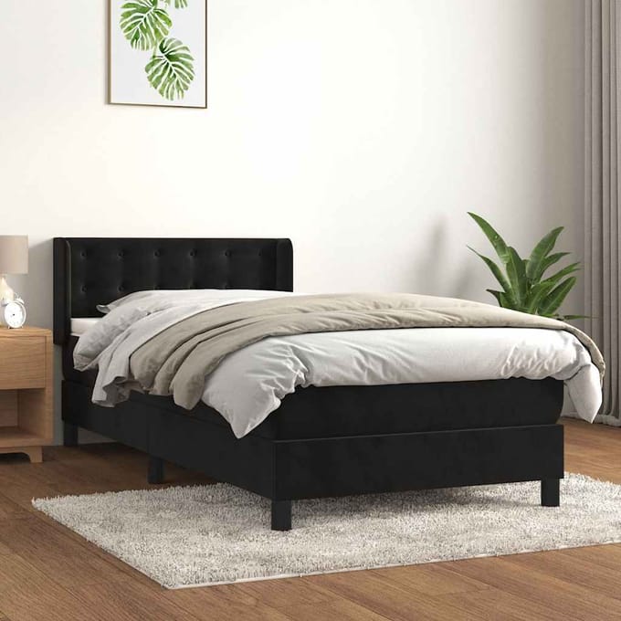 vidaXL - Boxspring - met - matras - fluweel - zwart - 100x200 - cm