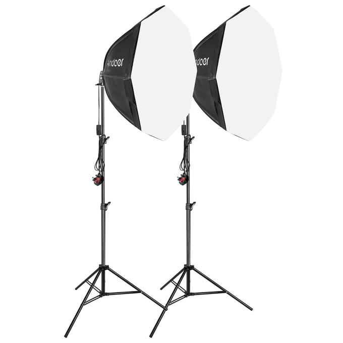 Andoer Studio Fotografie Softbox Kit met 70cm/28in Achthoekige Fotografie Softbox * 2 + 2.1M Metaal UK black