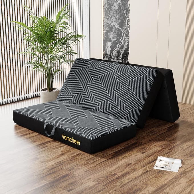 Gastenmatras Opvouwbaar - Slaapmat - Extra Slaapplaats - Drie Delig Ontwerp - 90 x 200 cm - Grijs