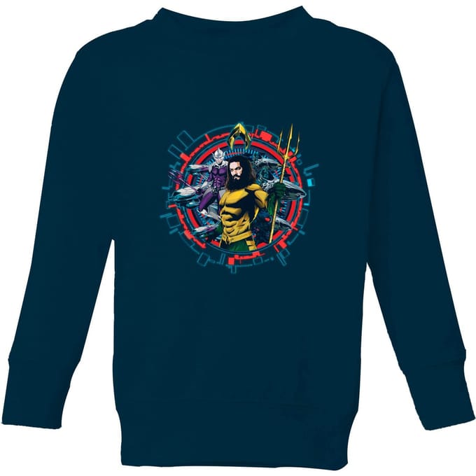 Aquaman Circular Portrait kindertrui - Navy - 122/128 (7-8 jaar)