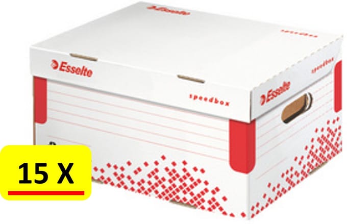 15 X Archiefdoos Esselte Speedbox - A4+ rood/wit gerecycleerd karton - 25 x 35 x 19 cm