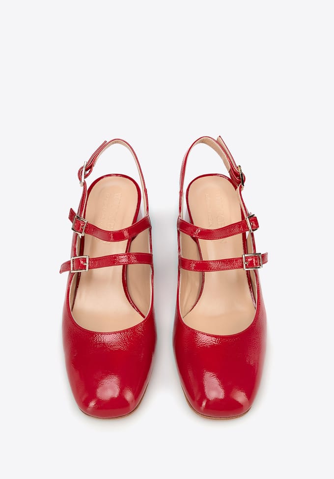 Wittchen Dames rode leren pumps met bandjes