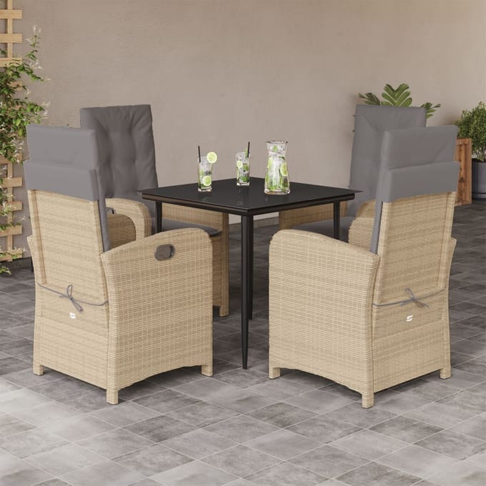 vidaXL - 5-delige - Tuinset - met - kussens - poly - rattan - gemengd - beige
