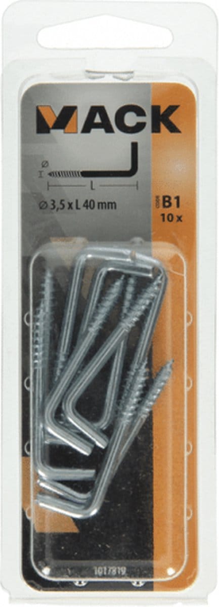 Schroefduim. 10 Stuks 3,5 X 40mm. lang. Verzinkt. Sam. Ophang haak.