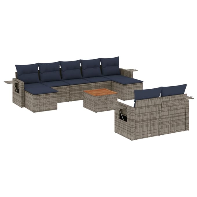 vidaXL - 10-delige - tuinbankset - met - kussens, - grijs - polyrotan