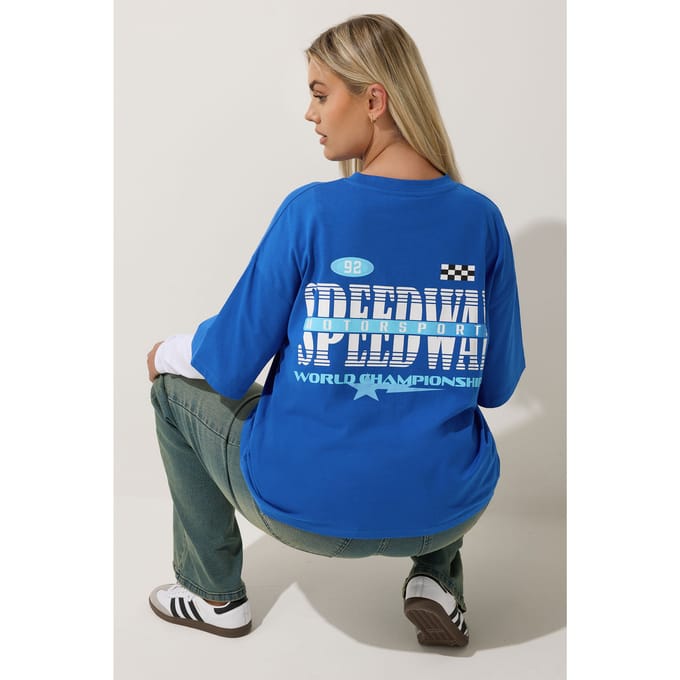 Limited Collection Blue 'Speedway' Grafisch Motorsport 2In1 Tshirt Size 46