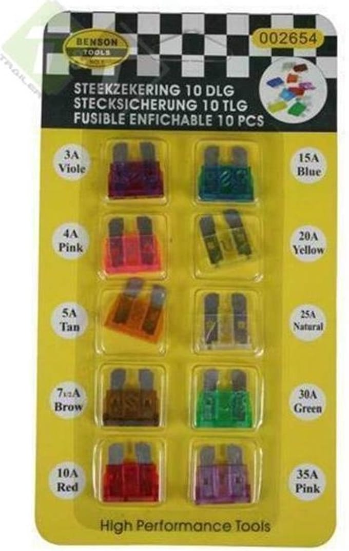 auto steekzekeringen - 10 delig - 35, 30, 25, 20, 15, 10, 7.5, 5, 4, 3 ampère