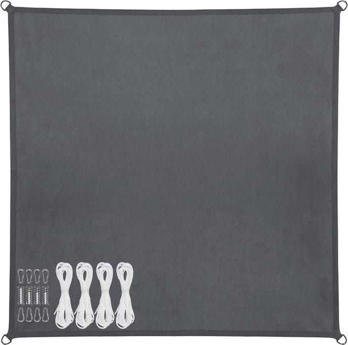 Abbey Camp Schaduwdoek - PES - 3 x 3 m - Grijs - Zonnedoek - RVS Ringen - Sunshade