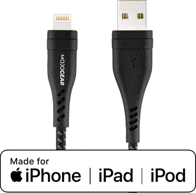 MOJOGEAR Lightning naar USB kabel - Extra Sterk nylon - Geschikt voor iPhone 11/12/13/14 – 1,5 meter - Zwart/Donkergrijs