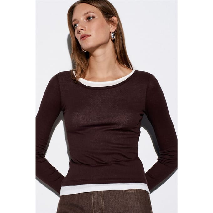 Slim Fit Katoenen Ronde Hals Blouse