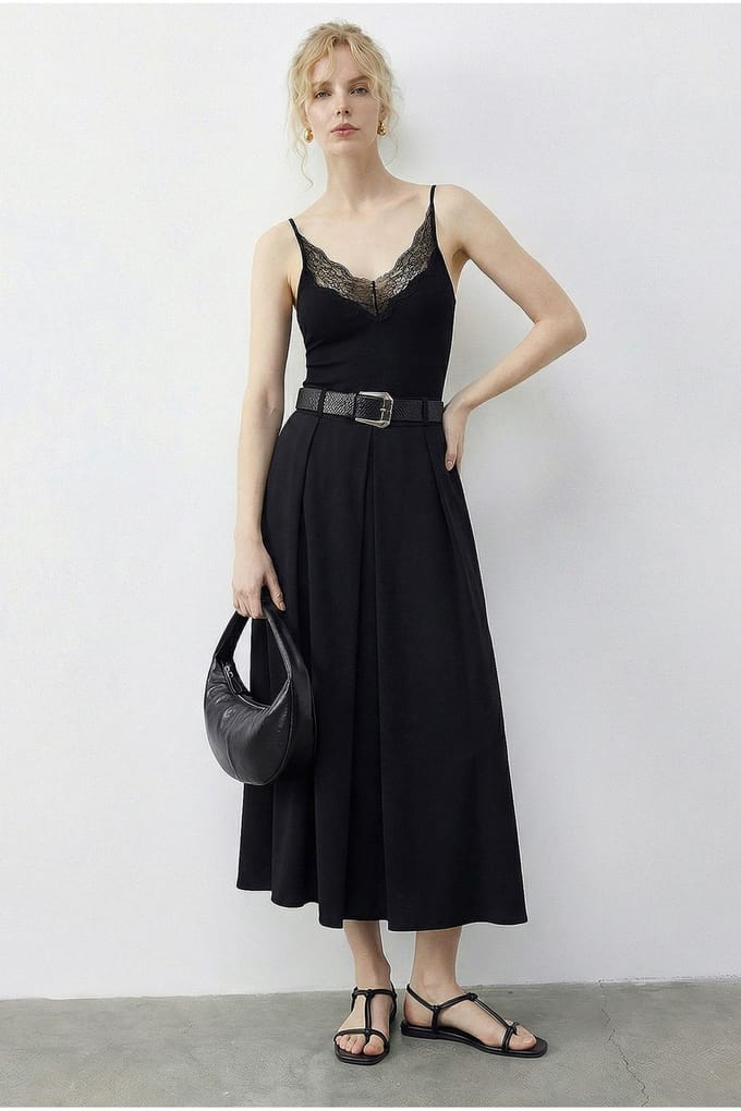 Hoge Taille Midi Rok met Riem