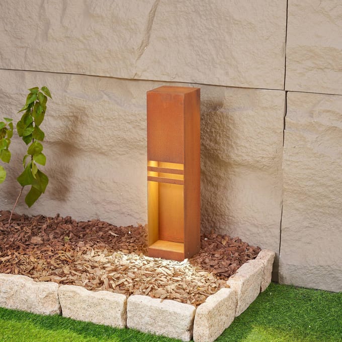 Lucande LED sokkellamp Oxido, roestkleurig, hoogte 50 cm, IP44