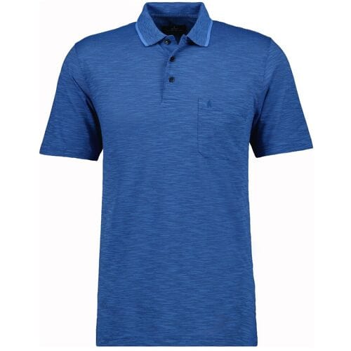 Ragman Polo Soft Knit Fine Stripe Easy Care Blue Melange / male