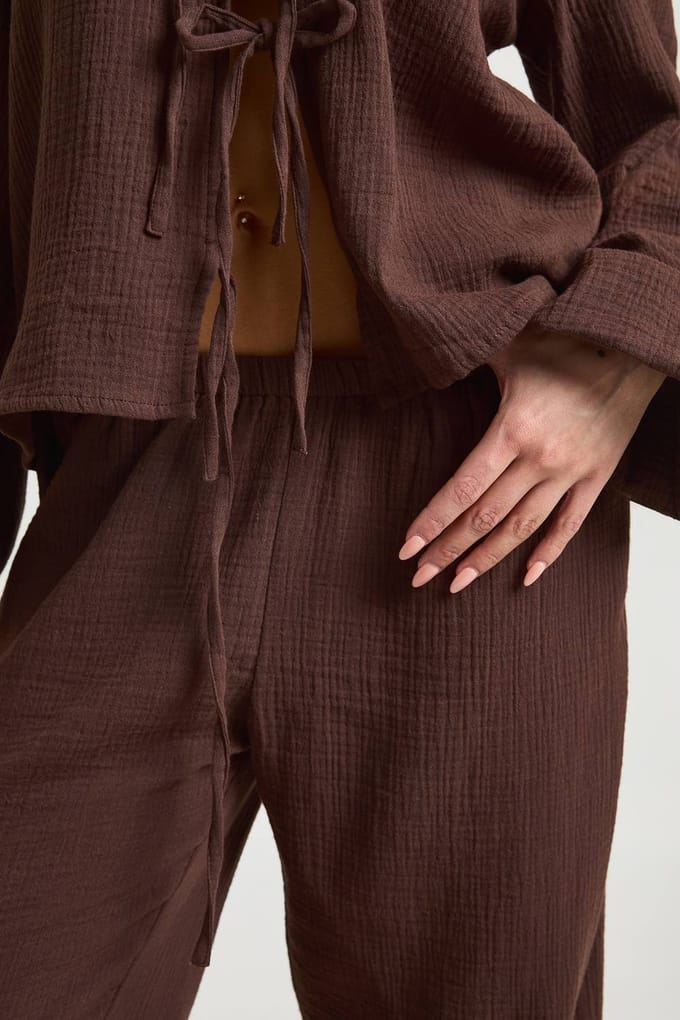boohoo Dames Wijde Broek Van Kaasdoek | Chocoladebruin | Maat: 36