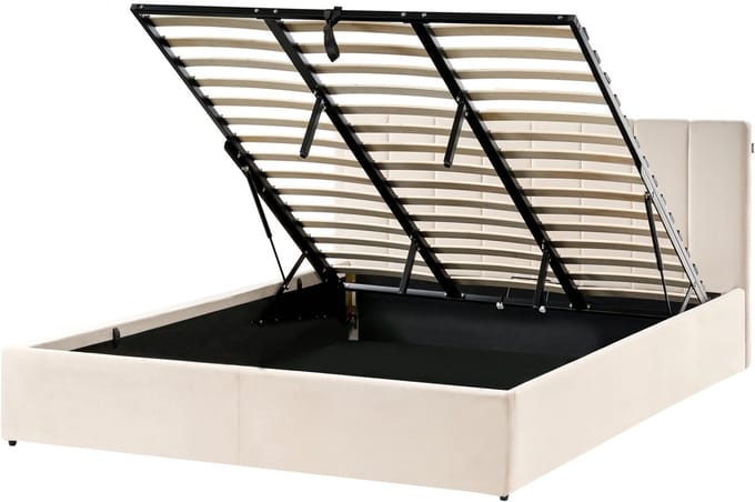 DREUX - Bed met opbergruimte - Lichtbeige - 180 x 200 cm - Fluweel