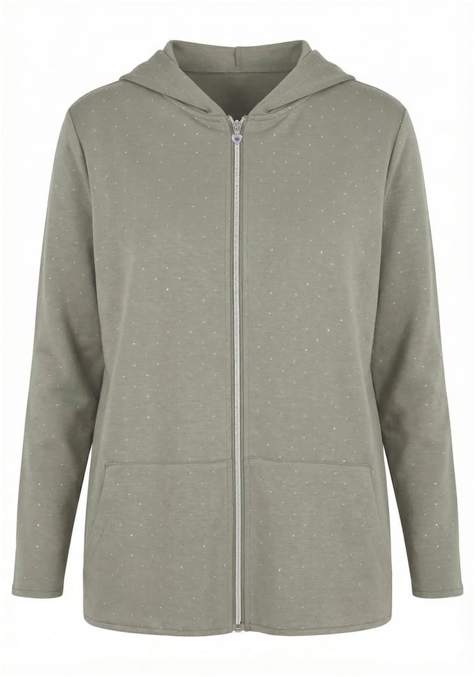 MIAMODA - Dames - Sweatvest Loose Fit capuchon rits - Rietgroen - Maat 42