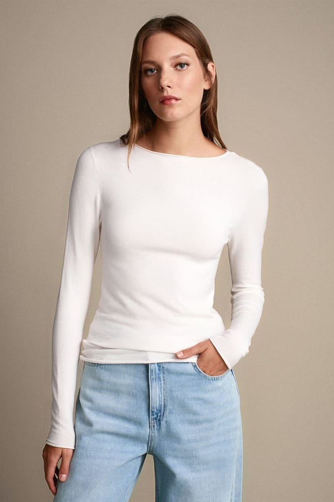 Dames Geribbelde Bootneck Slim-fit Trui