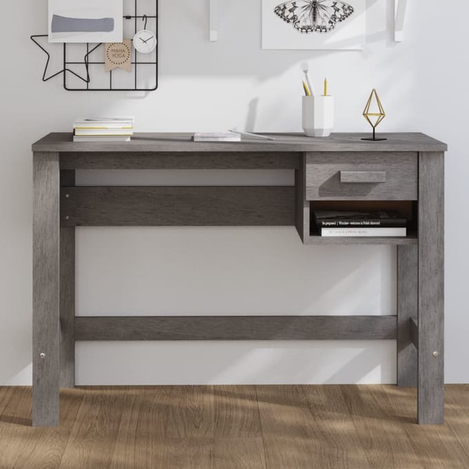 vidaXL - Bureau - HAMAR - 110x40x75 - cm - massief - grenenhout - lichtgrijs