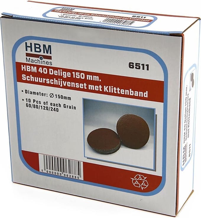HBM 40 Delige 150 mm. Velcro Schuurschijvenset met Klittenband