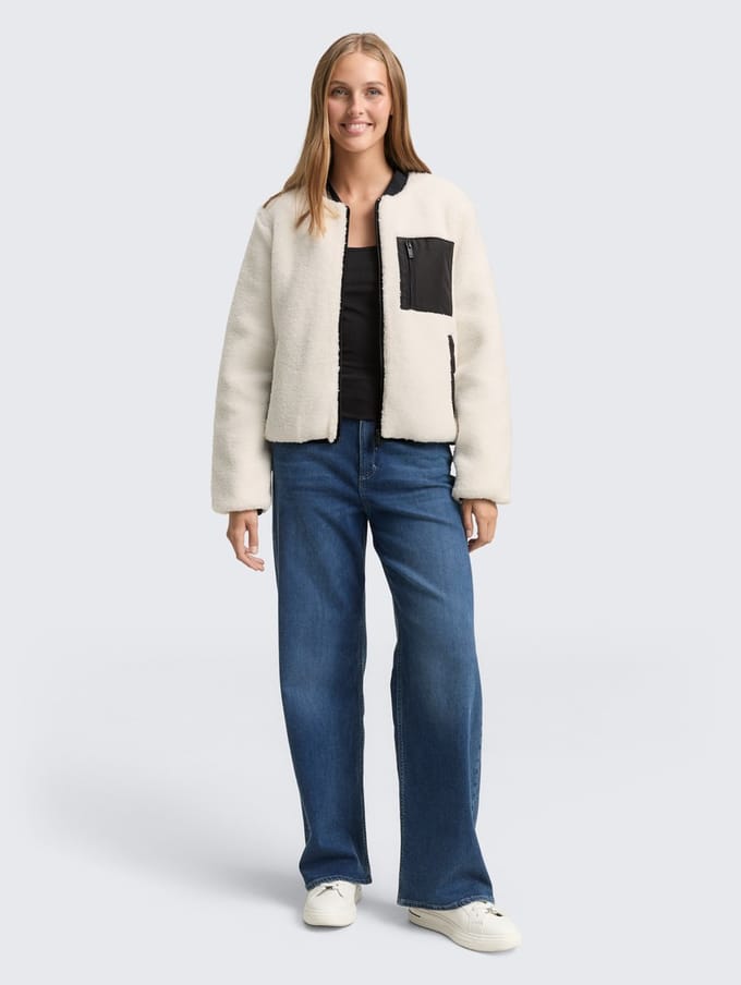 Tom Tailor Denim - Teddyjas met bomberkraag - Maat XXL - light cream beige