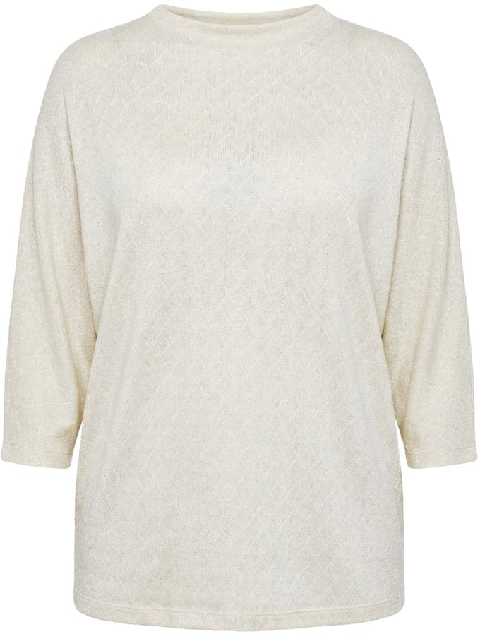 MIAMODA - Dames - Trui geruite structuur glittereffect opstaande kraag - Off-white - Maat 54+