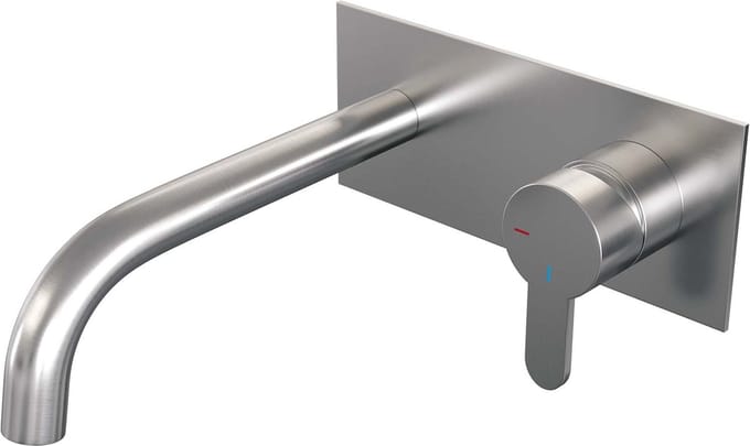 Brauer Brushed Edition inbouw wastafelmengkraan met gebogen uitloop en afdekplaat model D1 RVS geborsteld PVD