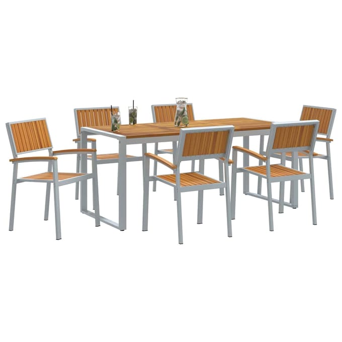 vidaXL - Tuin - Eettafel - Set - 7 - st - Grijs - Massief - Acacia - Hout
