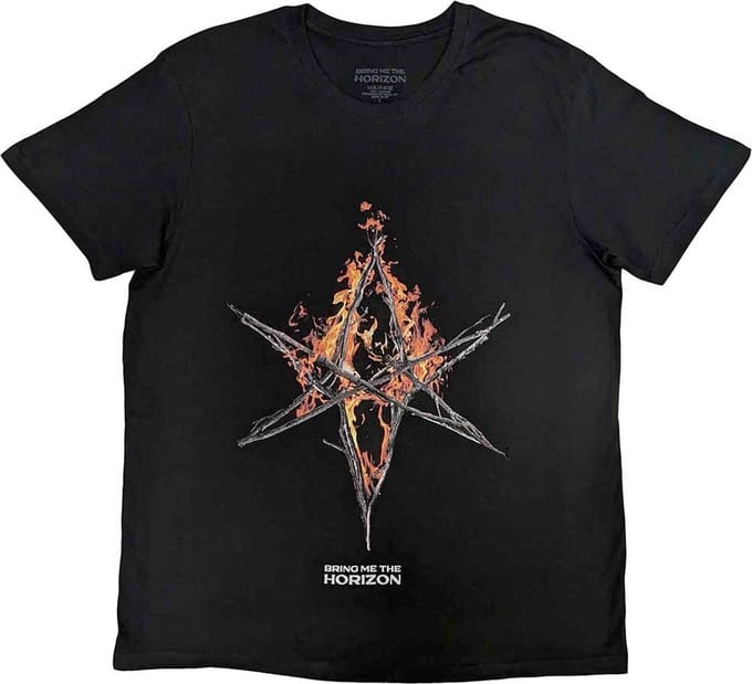 Bring Me The Horizon - Flame Hex & Text Logo Heren T-shirt - S - Zwart