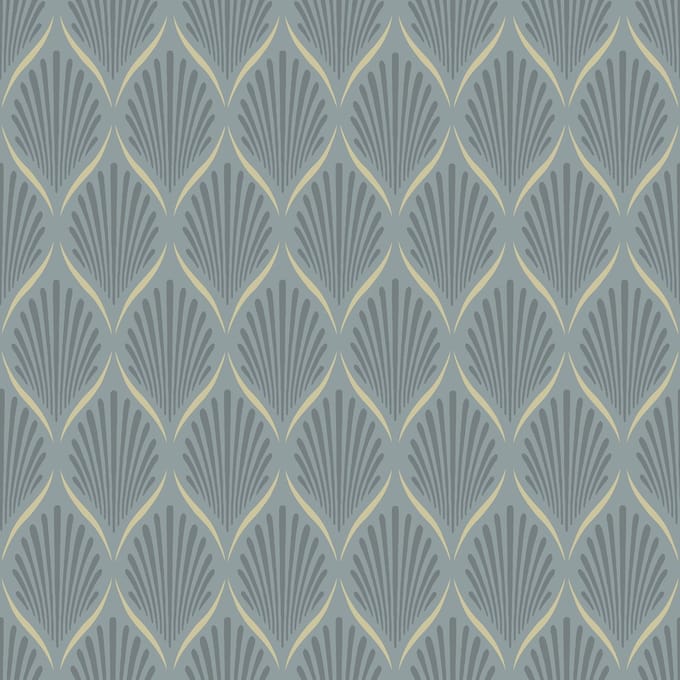Duro Vliesbehang 681-03 - Blommor & Blad - Art Deco Blauw - 53cm x 10.05m