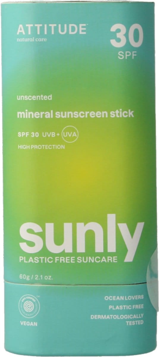 ATTITUDE Sunly Zonnebrandstick Parfumvrij - SPF30 ECO - duurzaam