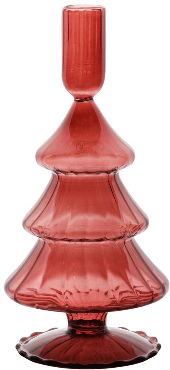 Dekoratief | Kaarsenhouder 'Tree', rood, glas, 11x11x21cm | A255995