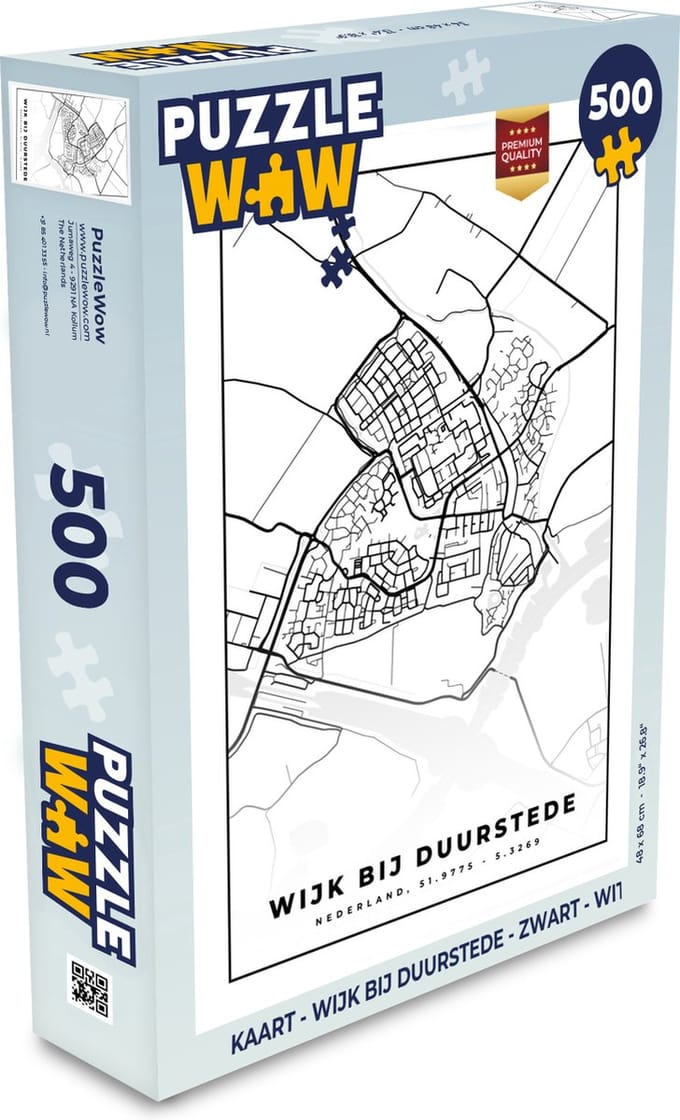 Puzzel Kaart - Wijk bij Duurstede - Zwart - Wit - Legpuzzel - Puzzel 500 stukjes