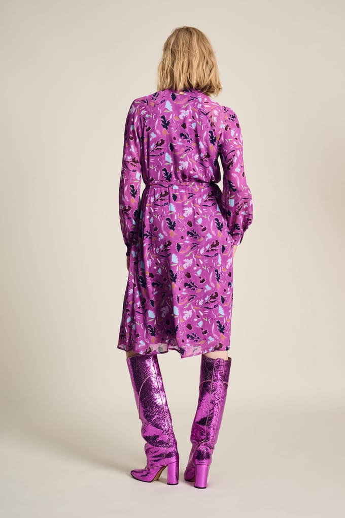 POM Amsterdam Dress - Featherfest Cactus Pink Maat: 34 | Midi Jurken Outlet | Dames | Roze